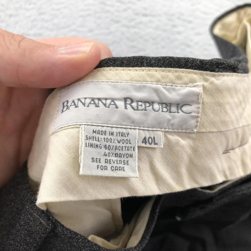 Vintage Banana Republic Pants Mens 40x30 Gray Wool Dress Pleated Cuffed Italy